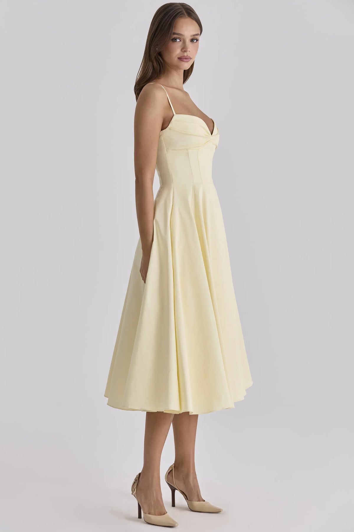 Dahlia Lemon Cotton Princess Cut  Midi Sundress
