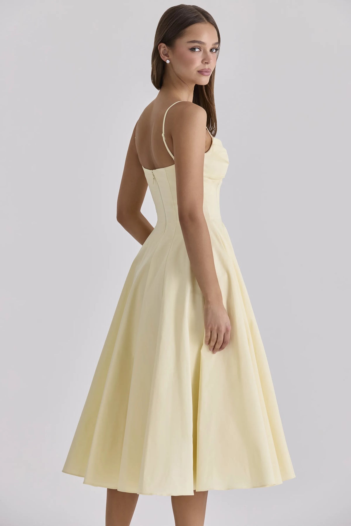 Dahlia Lemon Cotton Princess Cut  Midi Sundress