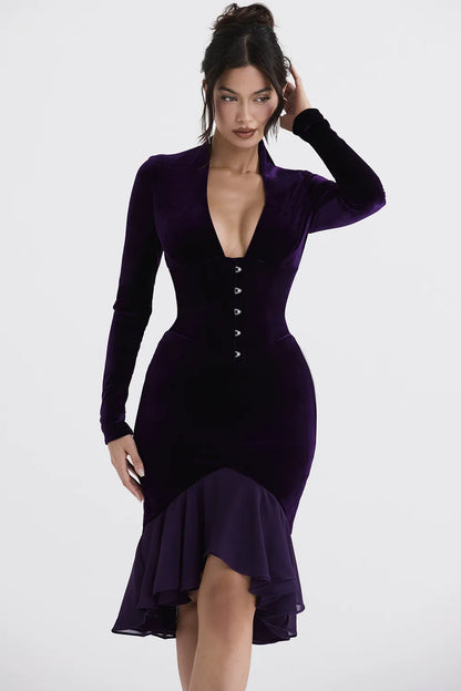 Dahna Dark Purple Velvet Corset Dress