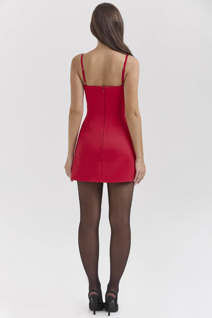 Dainty Scarlet Square Neck A-Line Mini Dress