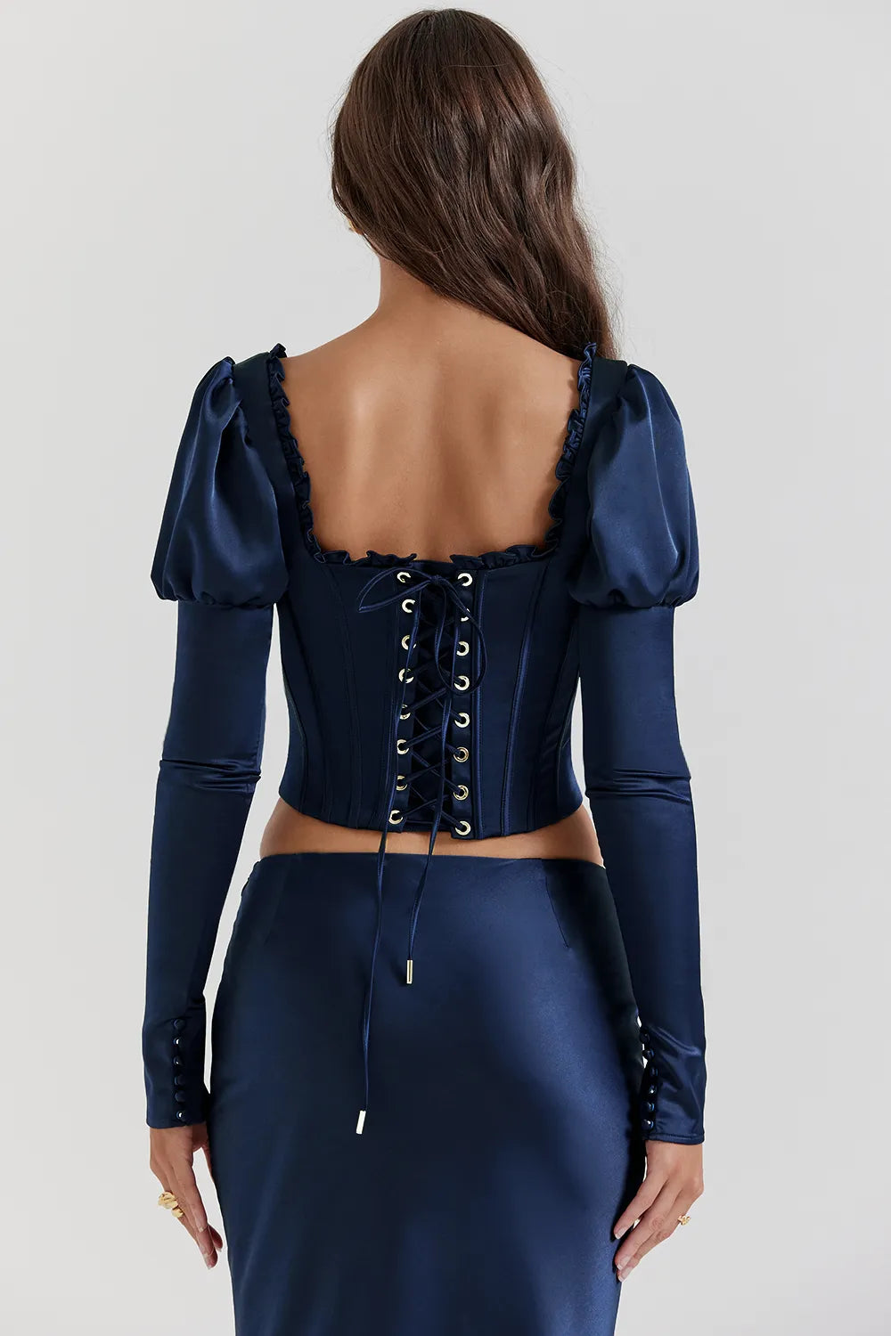 Dana Navy Puff Sleeve Corset
