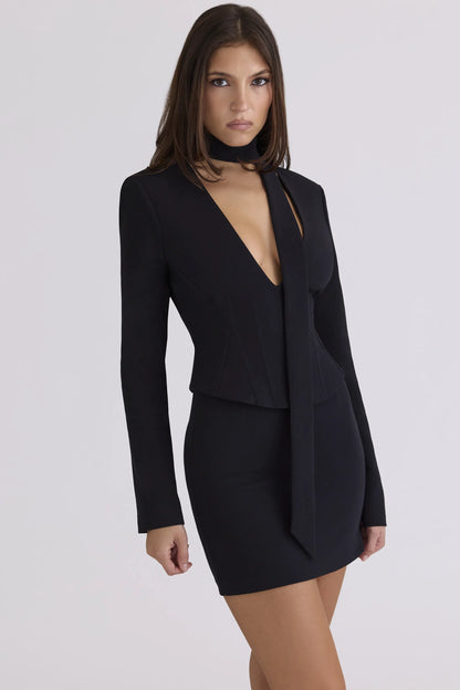 Danya Black Crepe Hourglass Corset Top