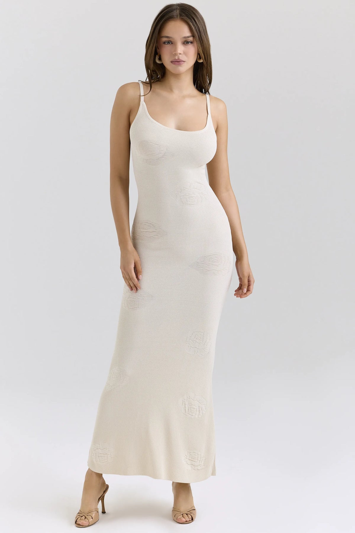 Dara Ecru Rose Embroidered Maxi Dress