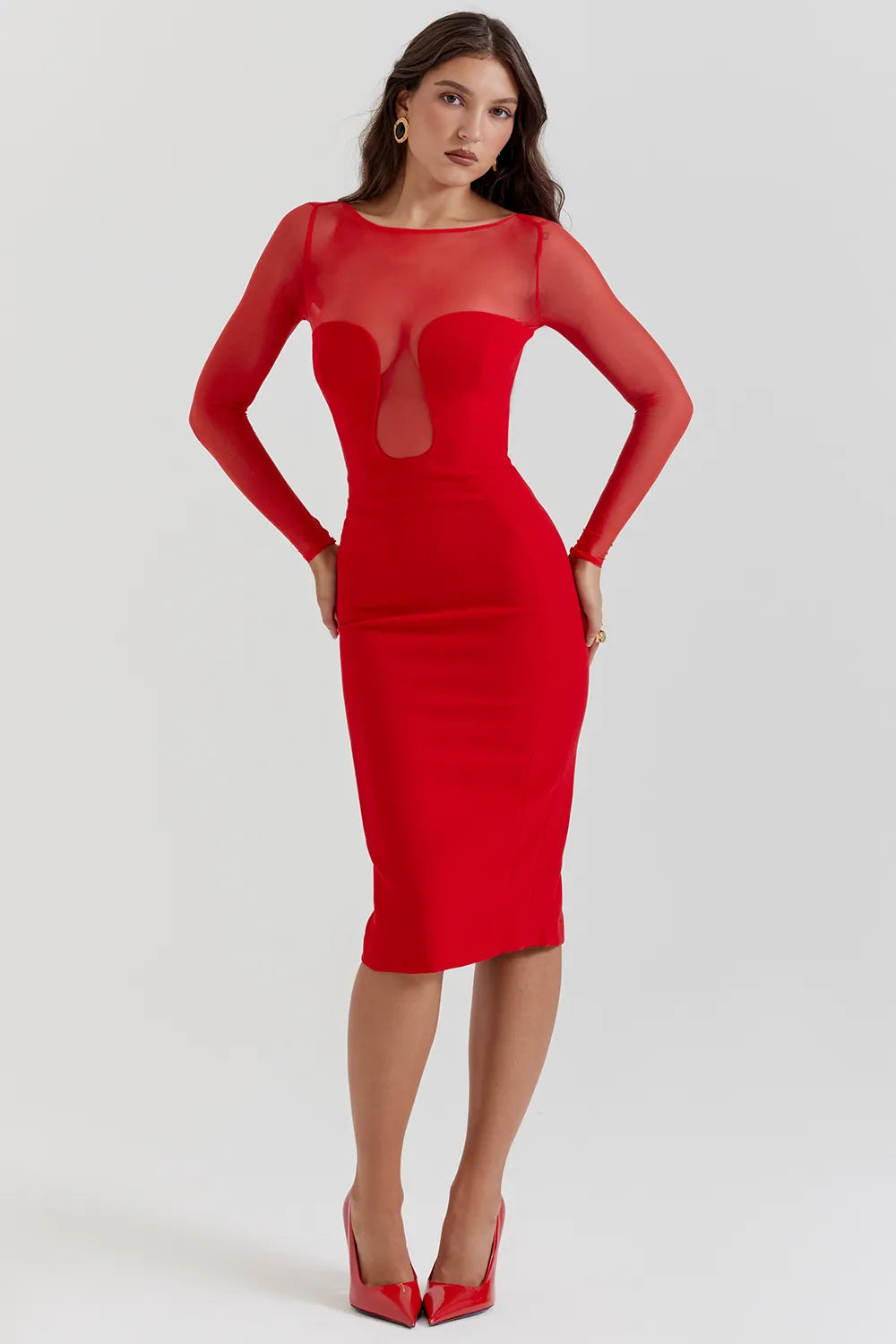 Darcy Scarlet Plunge Midi Dress