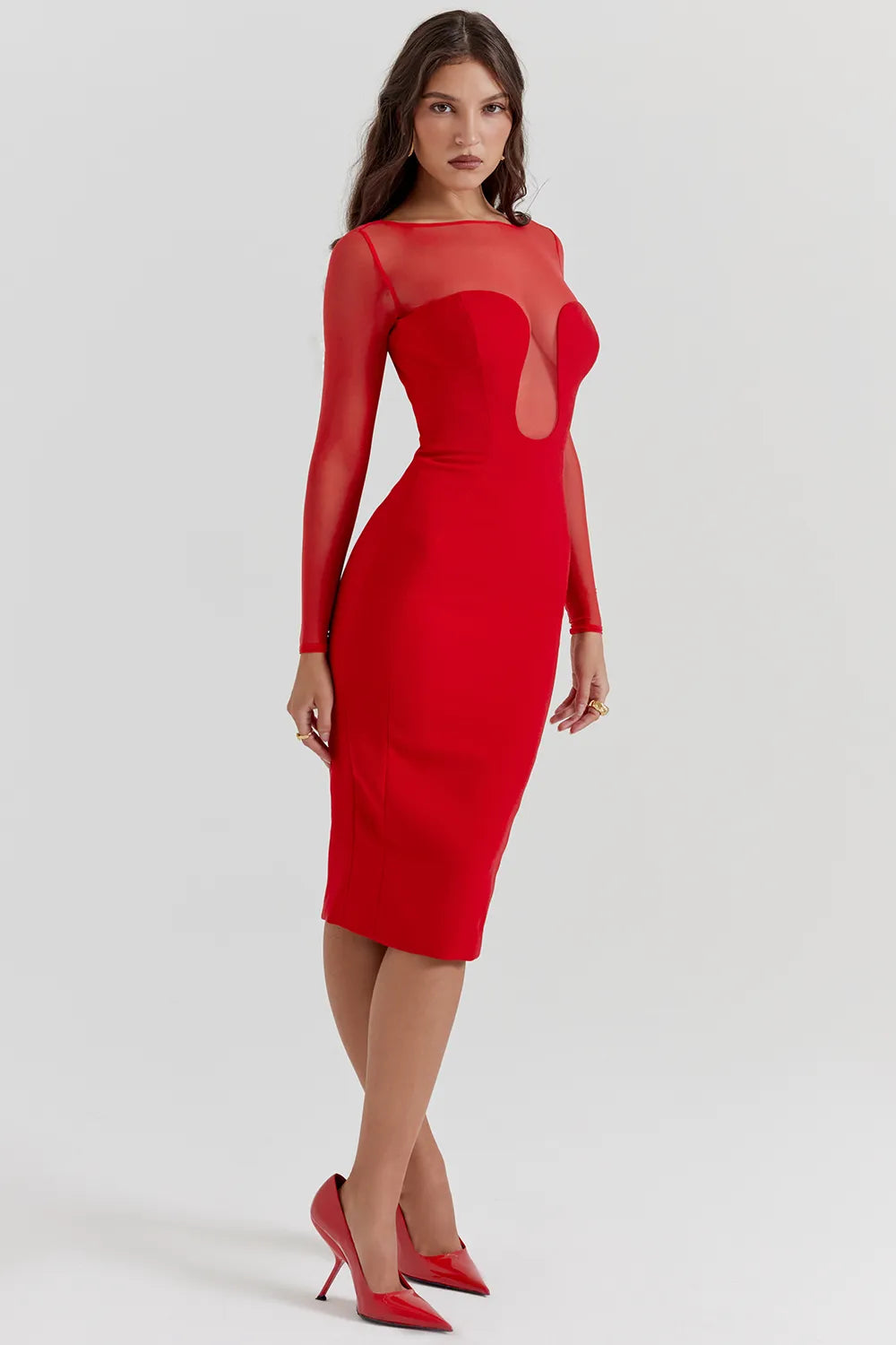 Darcy Scarlet Plunge Midi Dress