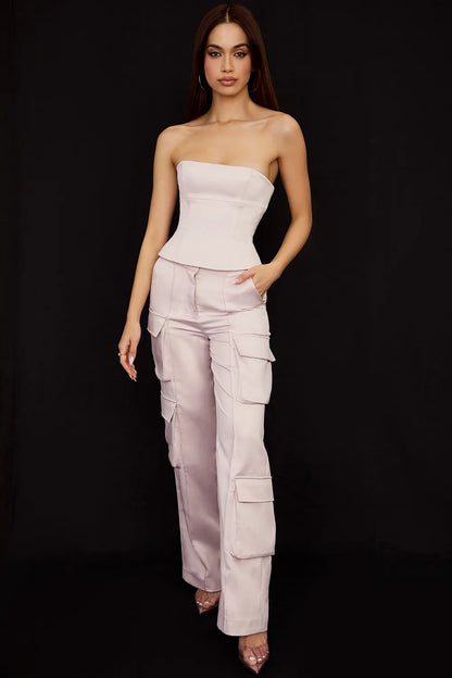 Daria Crystal Satin Straight Leg Cargo Trousers
