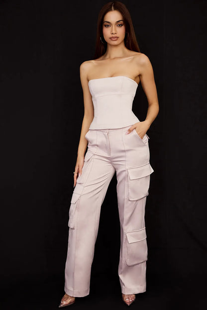 Daria Crystal Satin Straight Leg Cargo Trousers