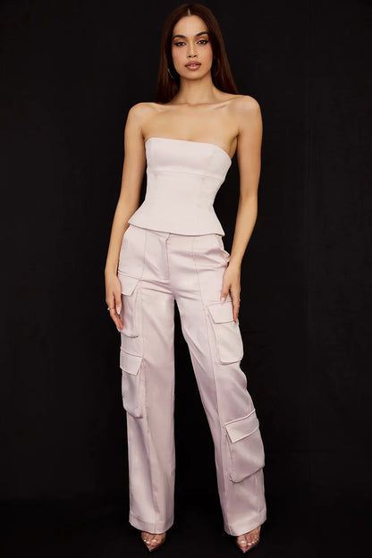 Daria Crystal Satin Straight Leg Cargo Trousers