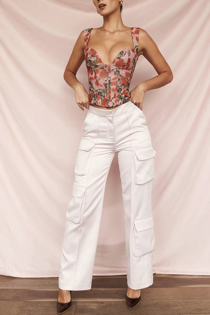 Daria Crystal Satin Straight Leg Cargo Trousers