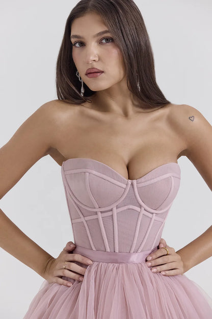 Darling French Rose Tulle Midi Dress