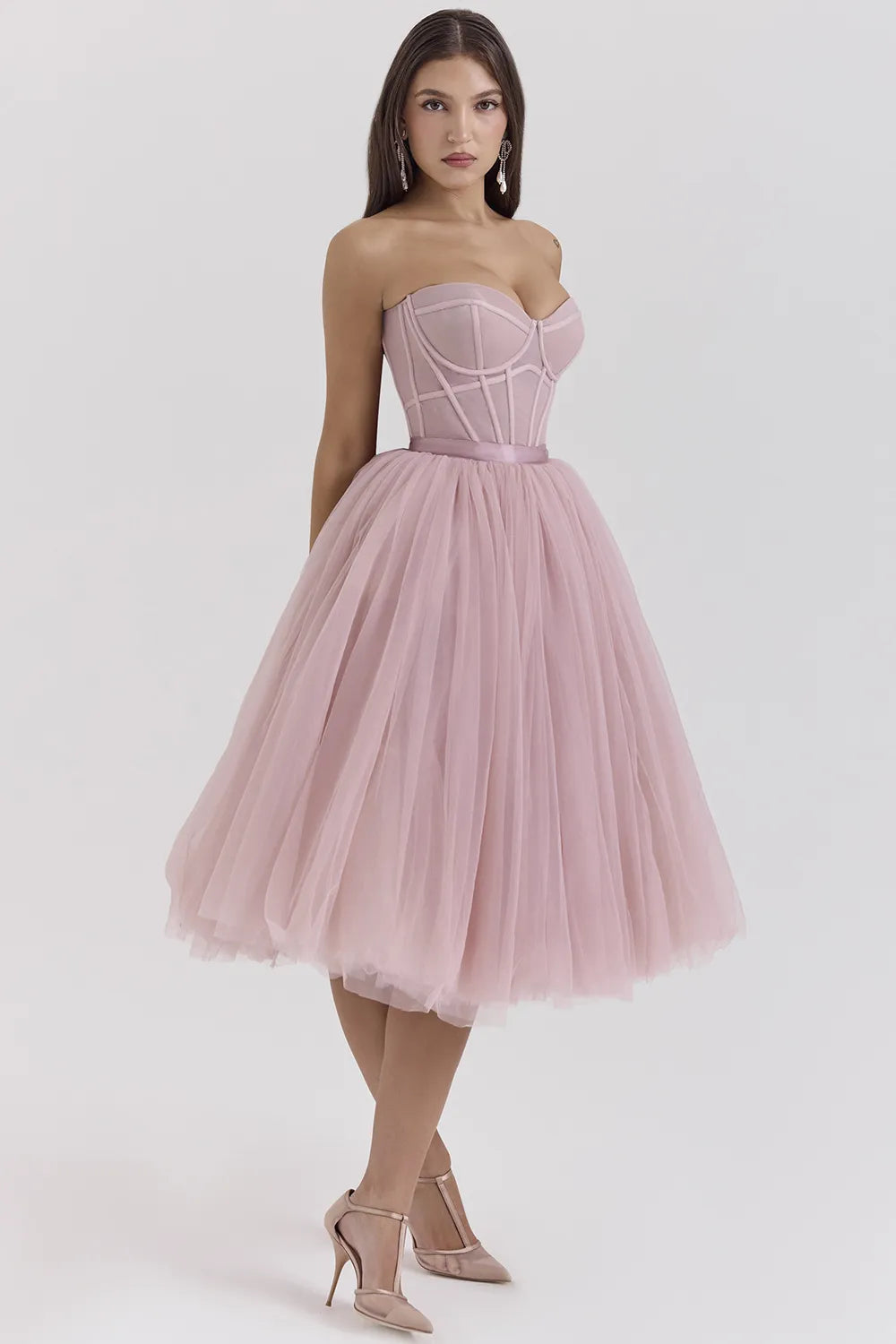 Darling French Rose Tulle Midi Dress