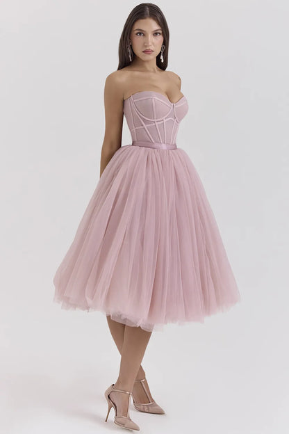 Darling French Rose Tulle Midi Dress
