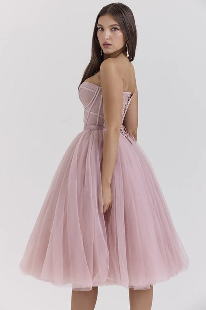 Darling French Rose Tulle Midi Dress