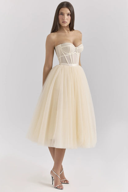 Darling Vintage Cream Tulle Midi Dress