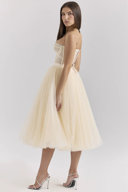 Darling Vintage Cream Tulle Midi Dress
