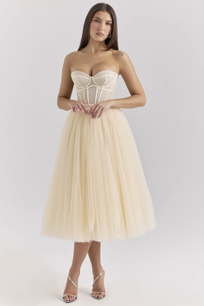 Darling Vintage Cream Tulle Midi Dress