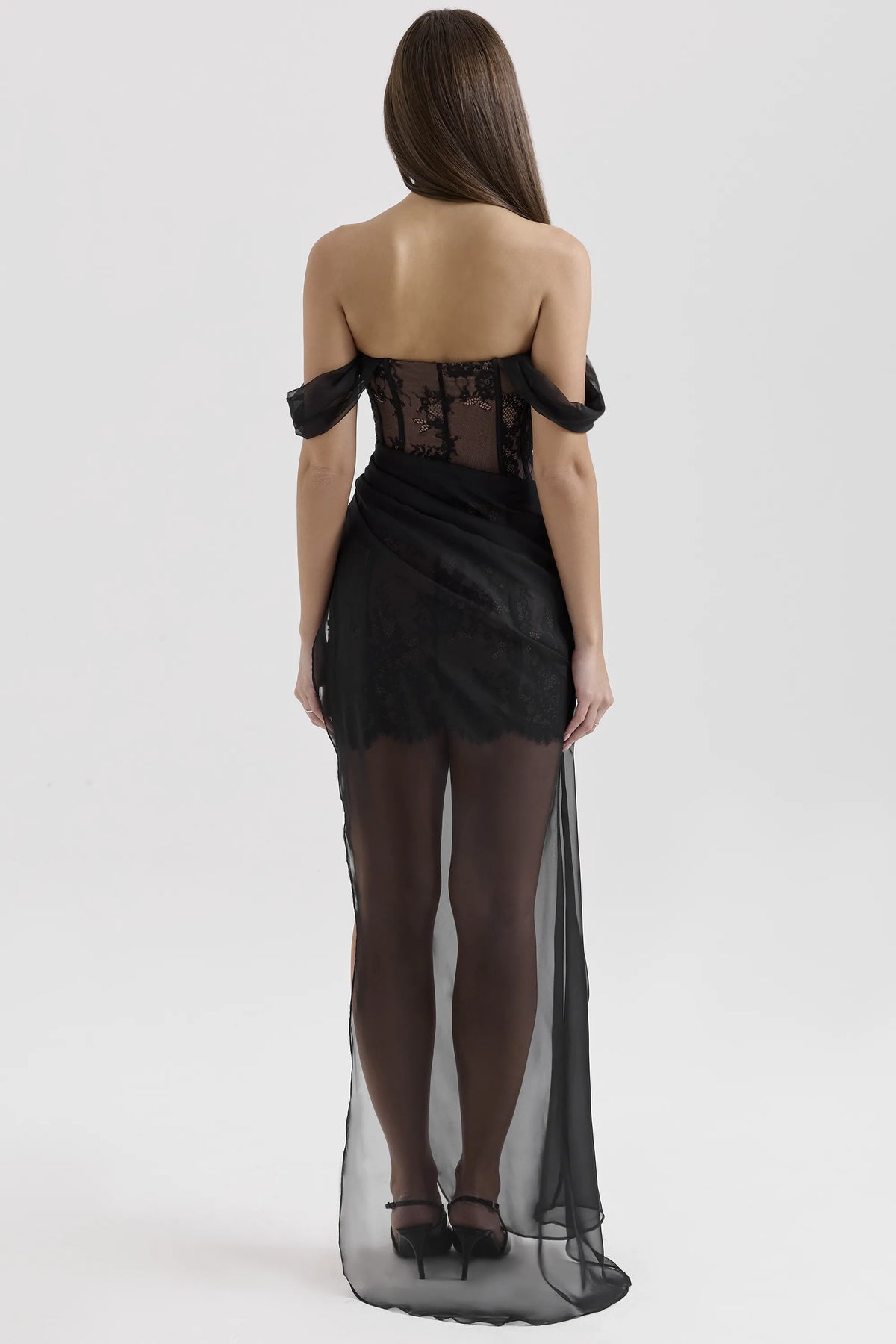 Debut Black Off Shoulder Lace Maxi Dress