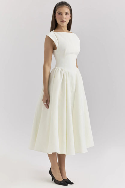 Debutante Ivory Moire Satin Midi Dress