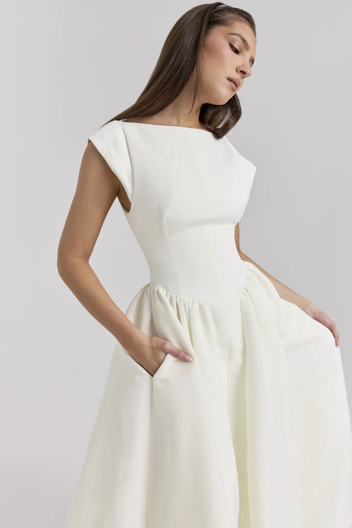 Debutante Ivory Moire Satin Midi Dress