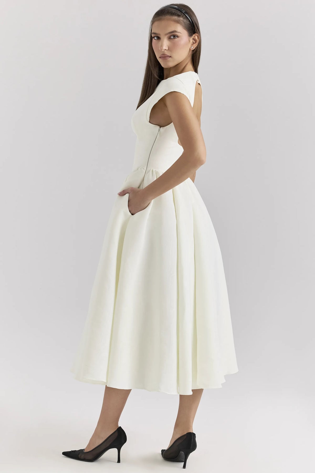 Debutante Ivory Moire Satin Midi Dress