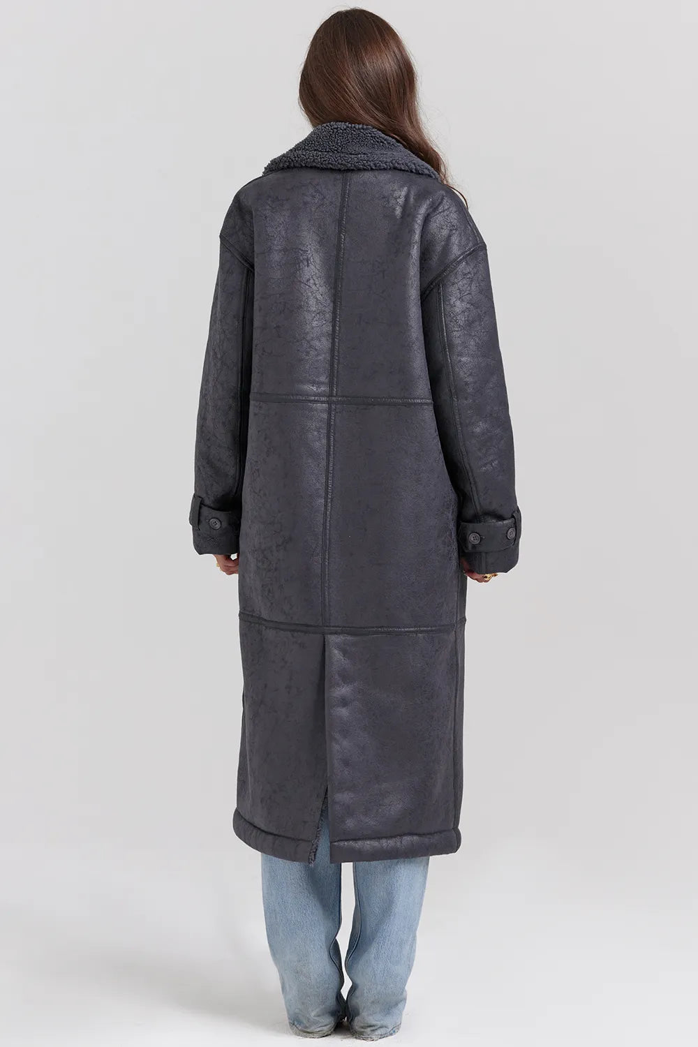Deiji Grey Vegan Shearling Coat