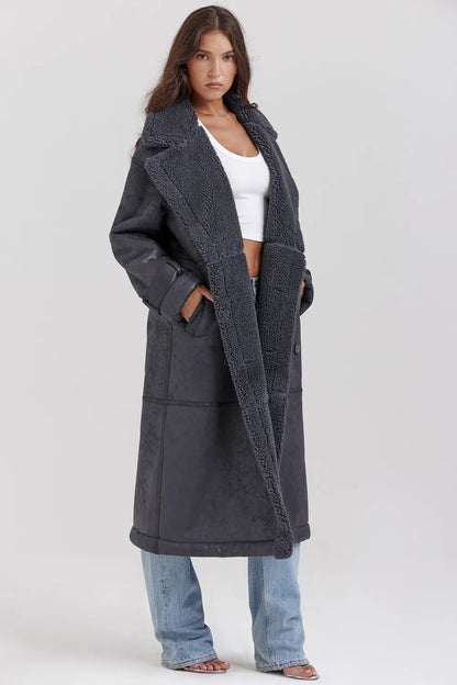 Deiji Grey Vegan Shearling Coat