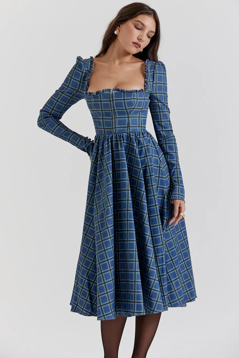 Delia Blue Tartan Midi Dress