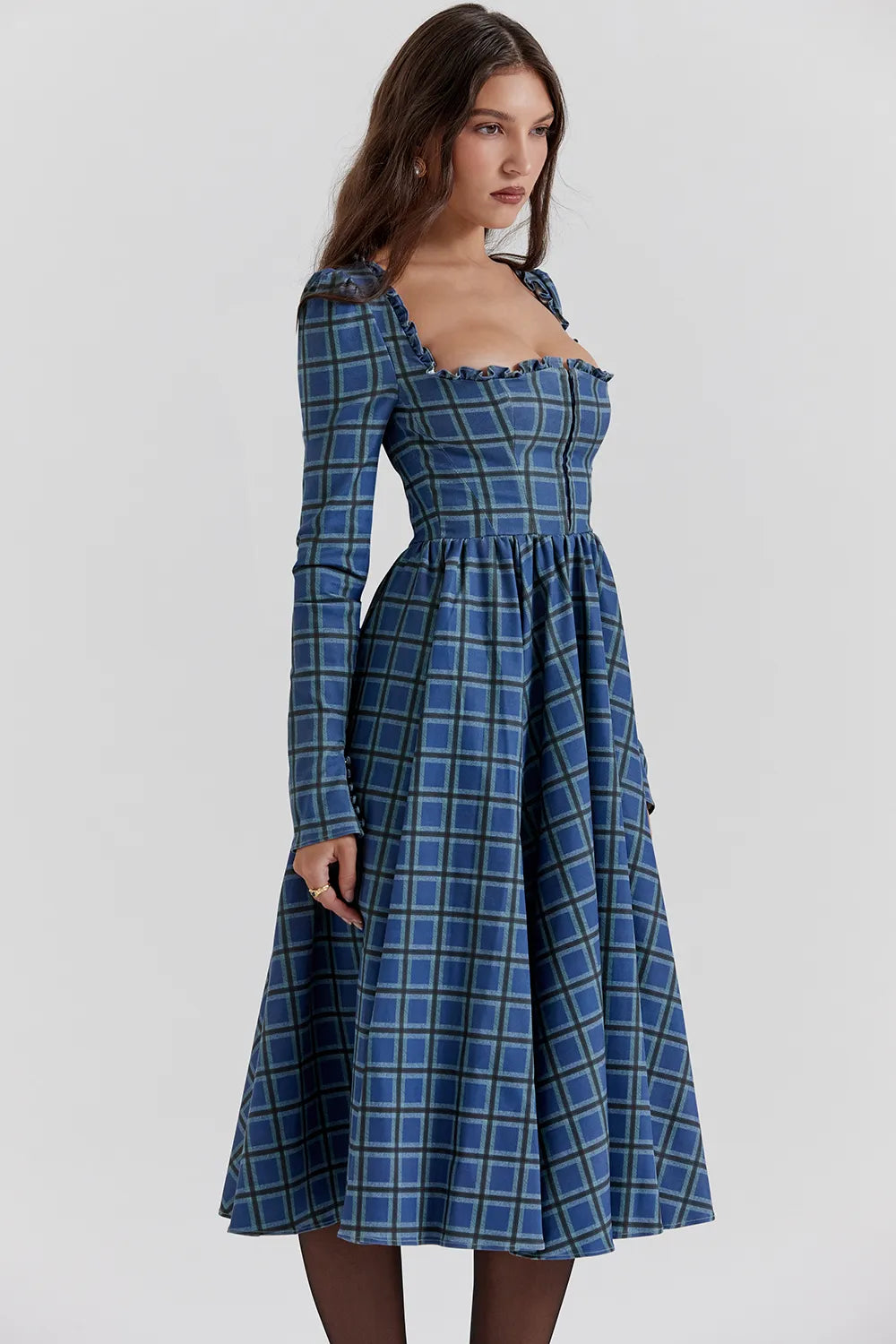 Delia Blue Tartan Midi Dress