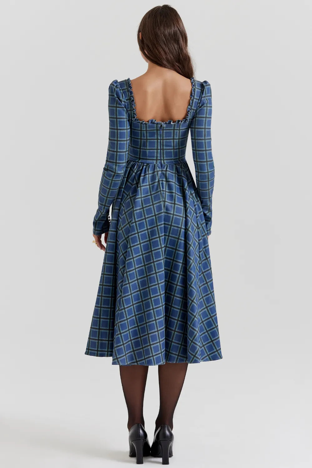 Delia Blue Tartan Midi Dress