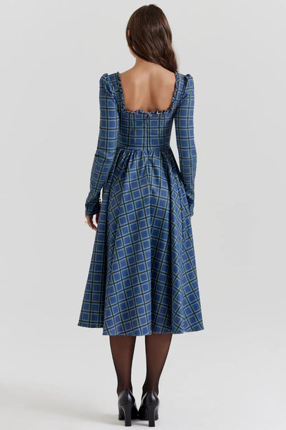 Delia Blue Tartan Midi Dress