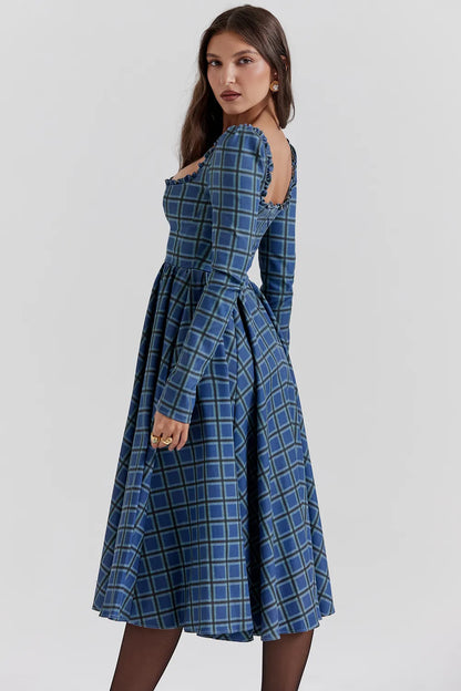 Delia Blue Tartan Midi Dress