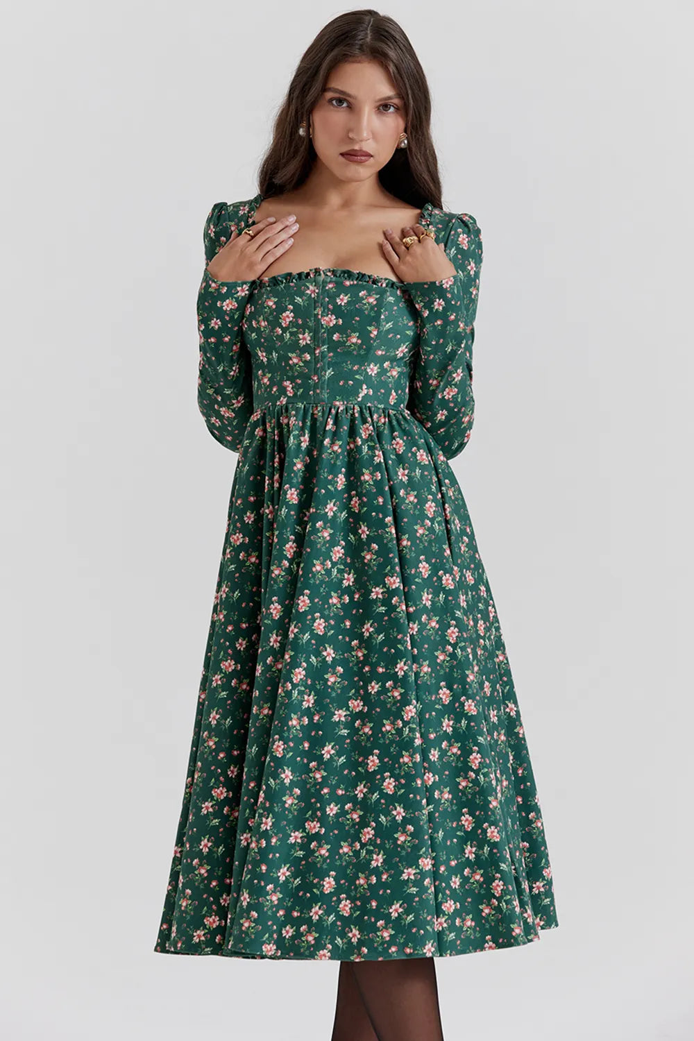 Delia Green Floral Print Midi Dress