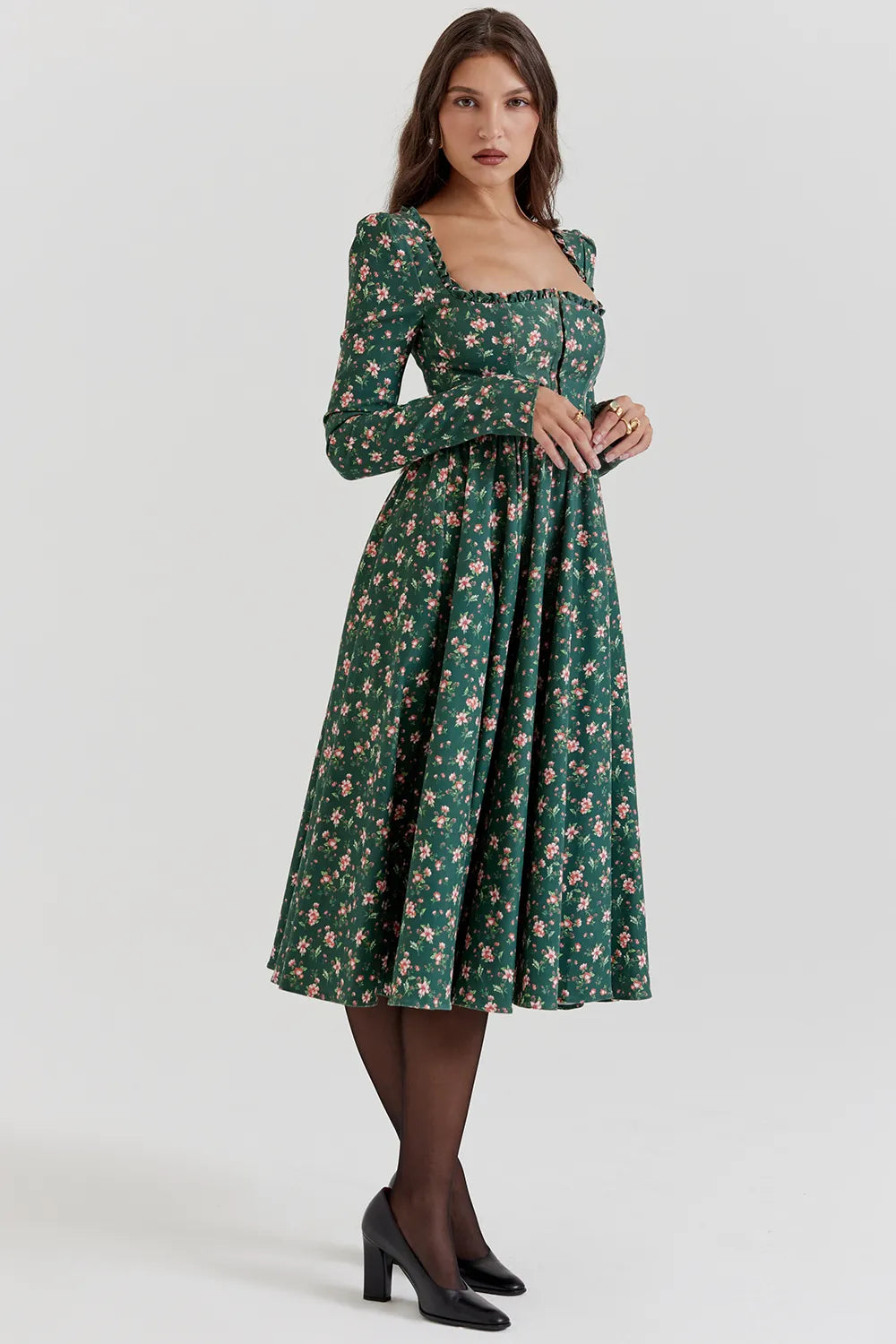 Delia Green Floral Print Midi Dress