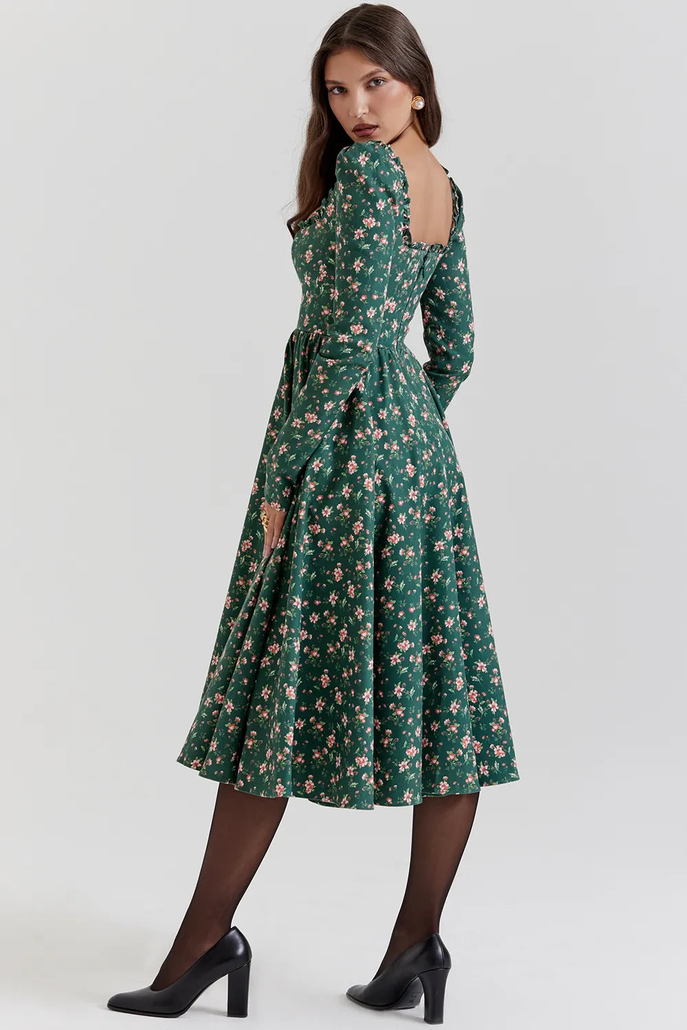Delia Green Floral Print Midi Dress