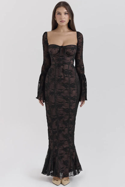 Delilah Black Long Sleeve Lace Maxi Dress