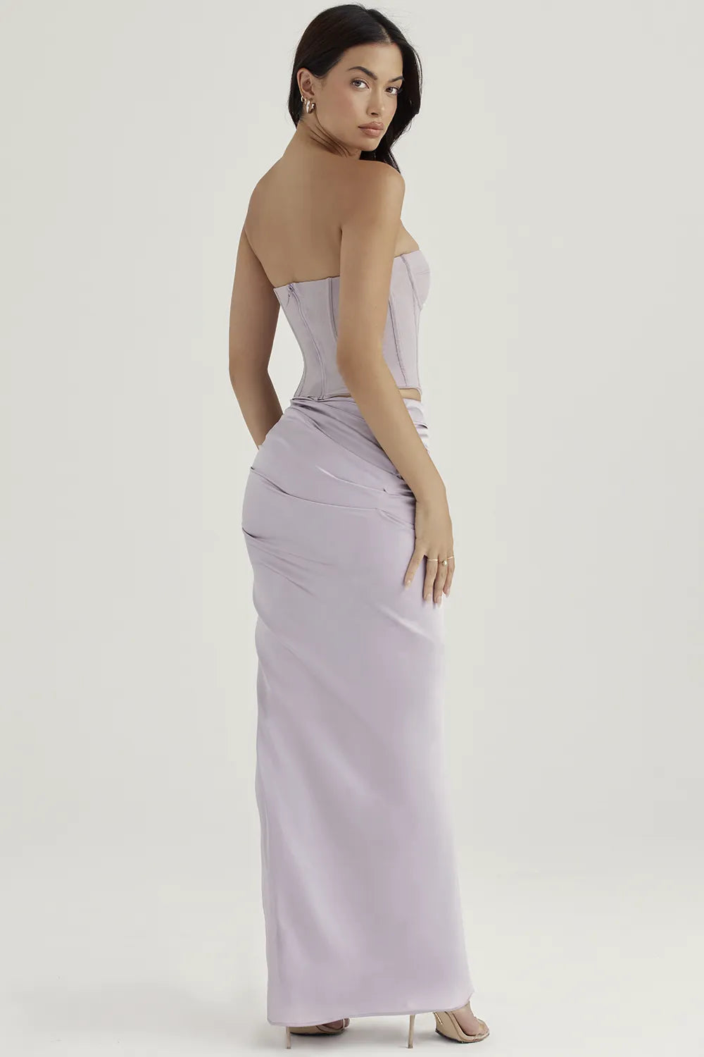 Jia Grey Satin Gathered Maxi Skirt
