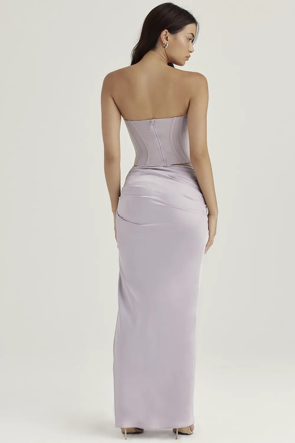 Jia Grey Satin Gathered Maxi Skirt