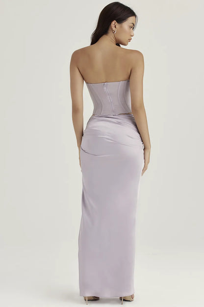 Jia Grey Satin Gathered Maxi Skirt
