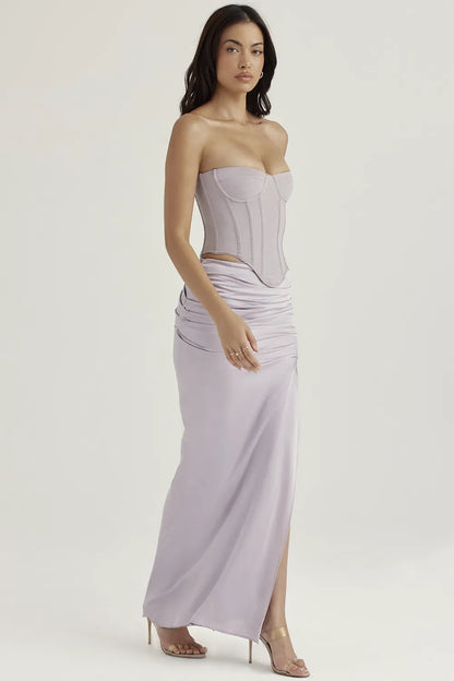Jia Grey Satin Gathered Maxi Skirt