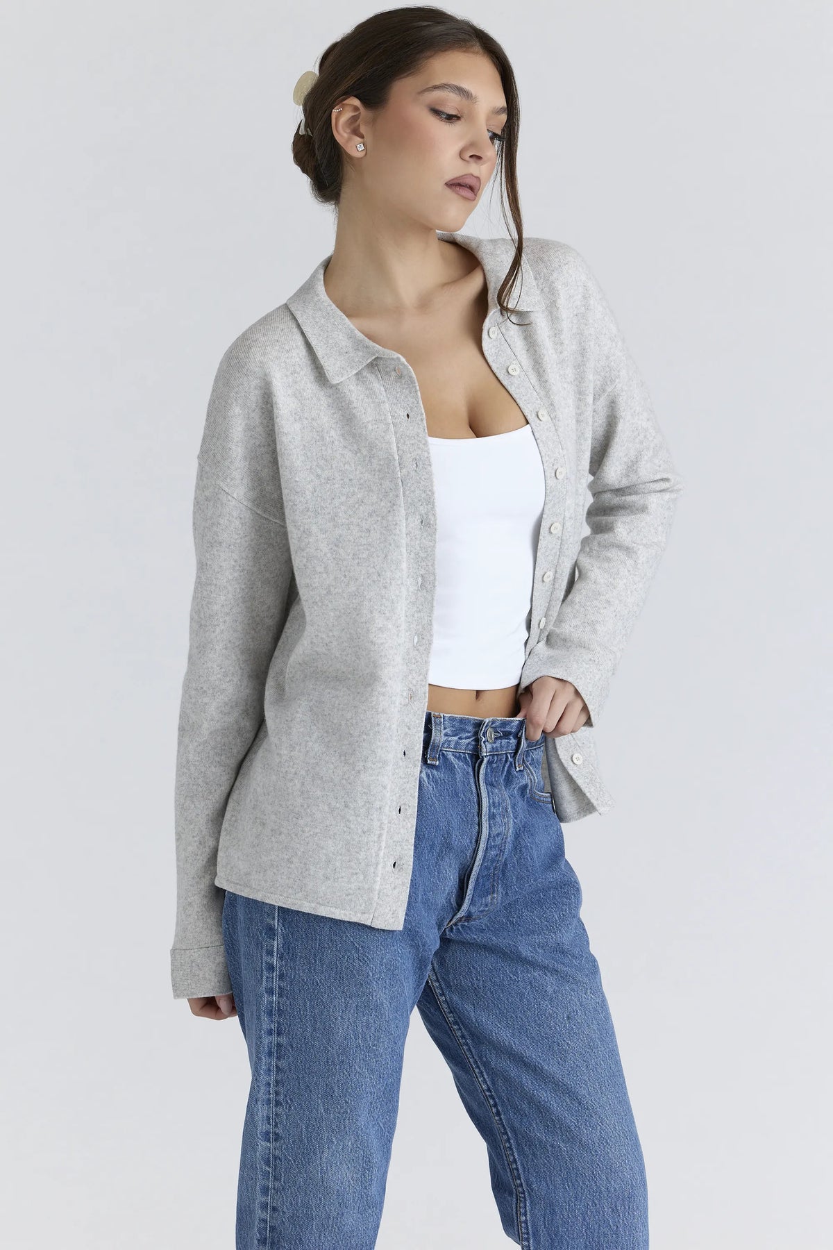 Devon Grey Cashmere + Merino Wool Knit Shirt