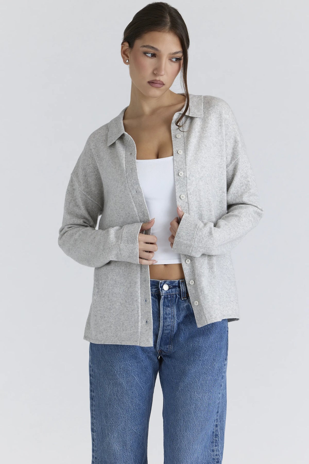 Devon Grey Cashmere + Merino Wool Knit Shirt