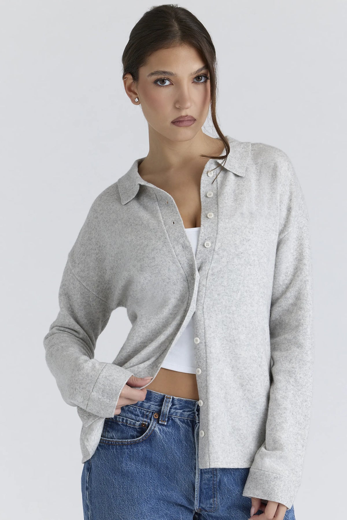Devon Grey Cashmere + Merino Wool Knit Shirt