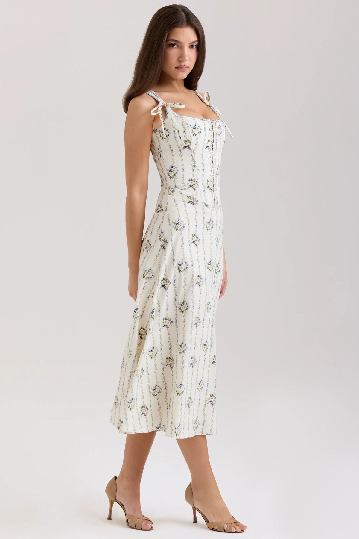 Dionne Cream Daisy Print Stretch Cotton Midi Dress