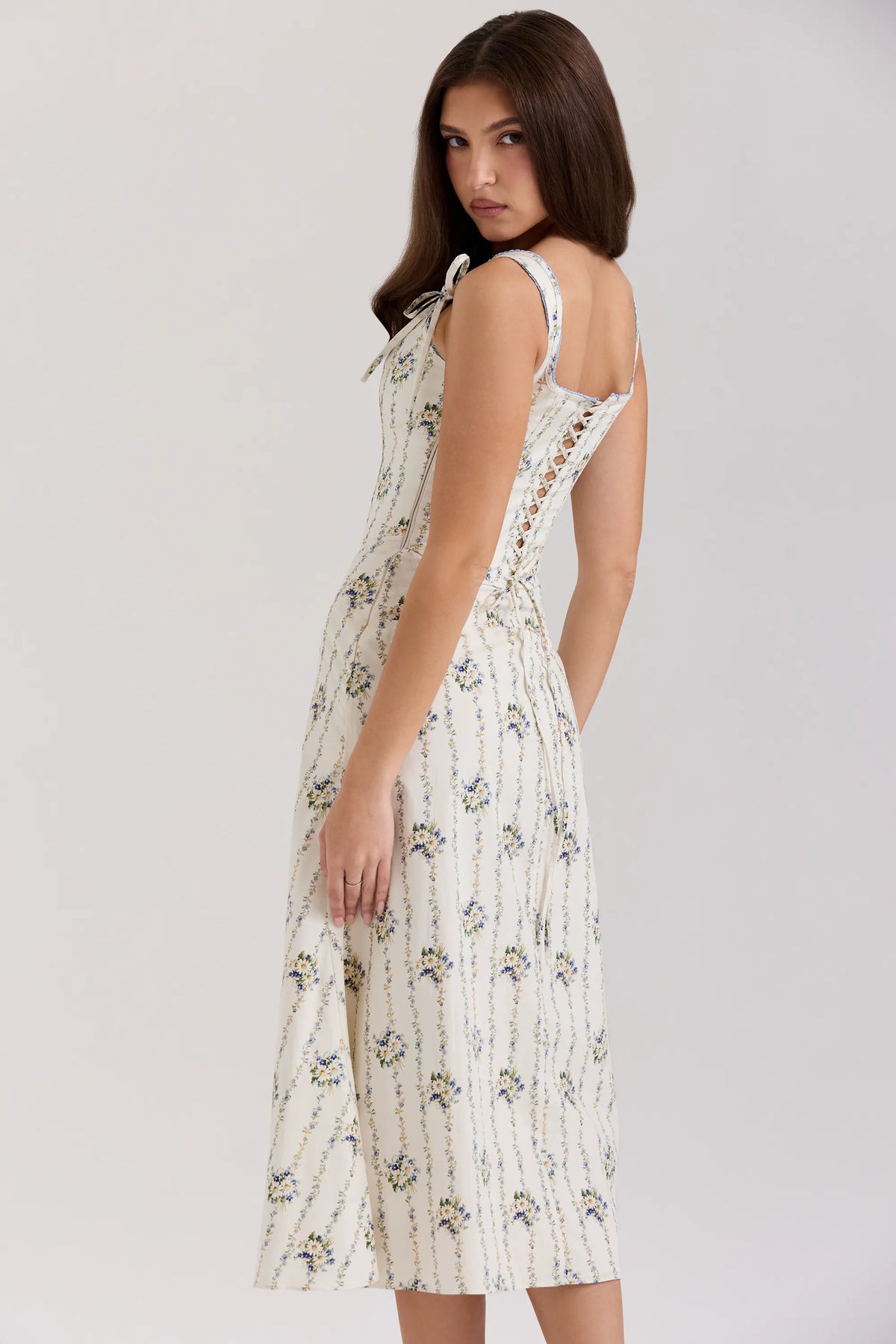 Dionne Cream Daisy Print Stretch Cotton Midi Dress