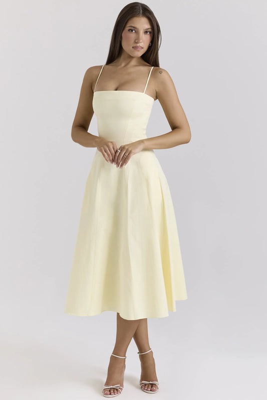 Dolly Lemon Stretch Cotton A-Line Midi Sundress