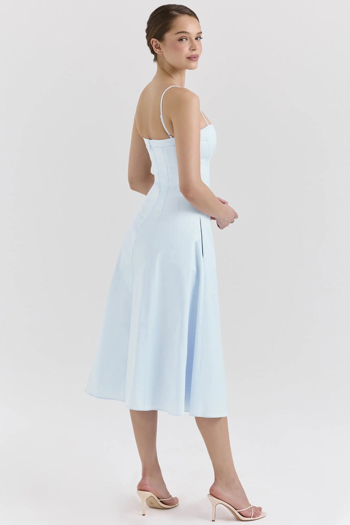 Dolly Soft Blue Stretch Cotton A-Line Midi Sundress