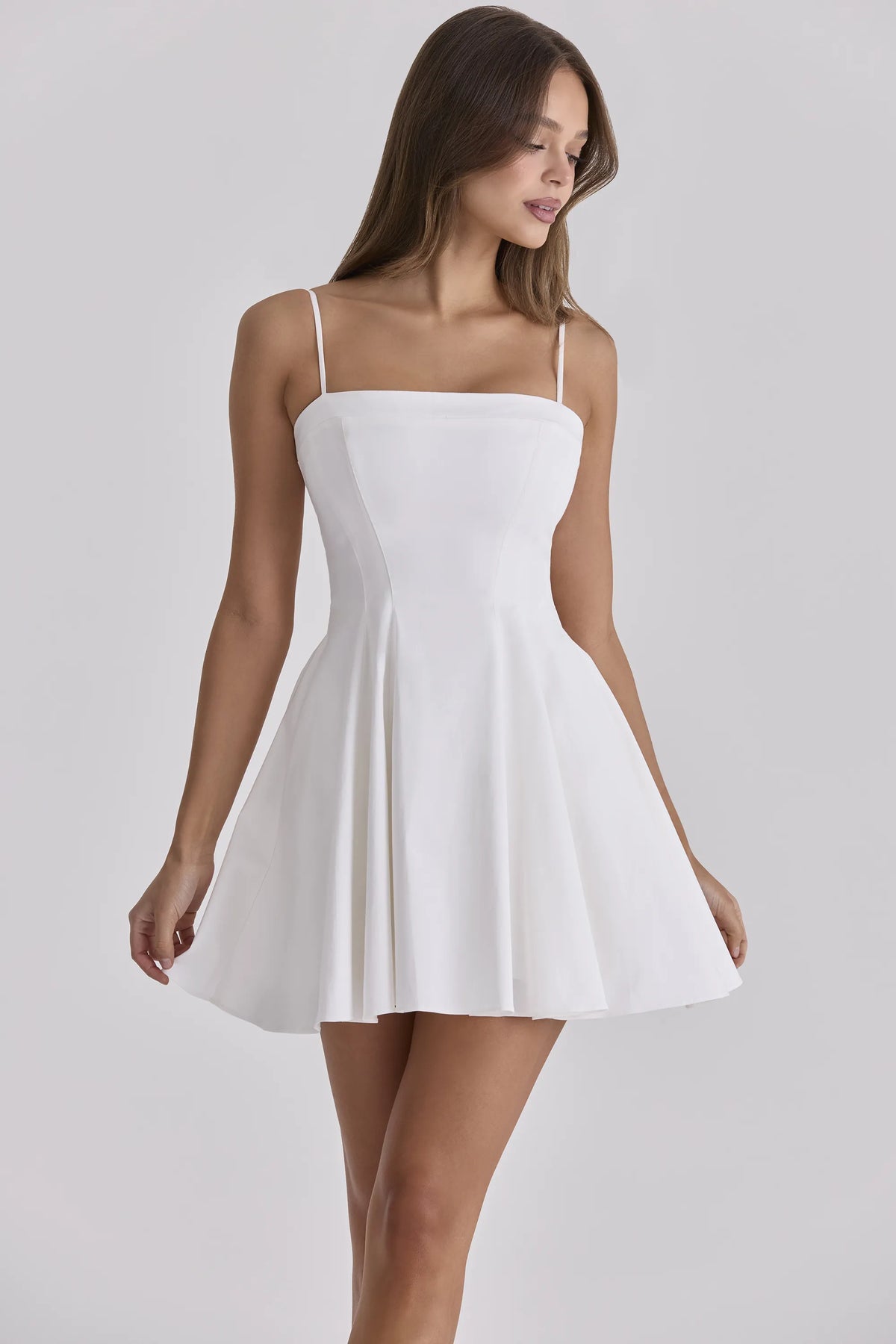 Dolly White Cotton Flared Mini Sundress
