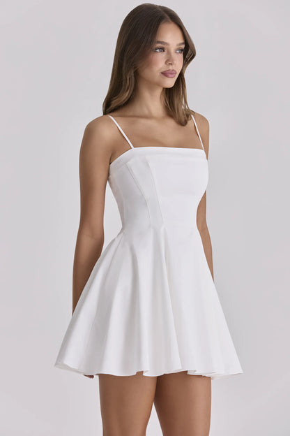 Dolly White Cotton Flared Mini Sundress