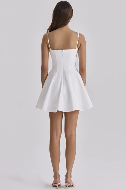 Dolly White Cotton Flared Mini Sundress