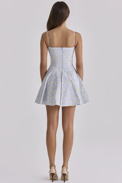 Dolly Blue Wildflower Floral Print Cotton Mini Sundress